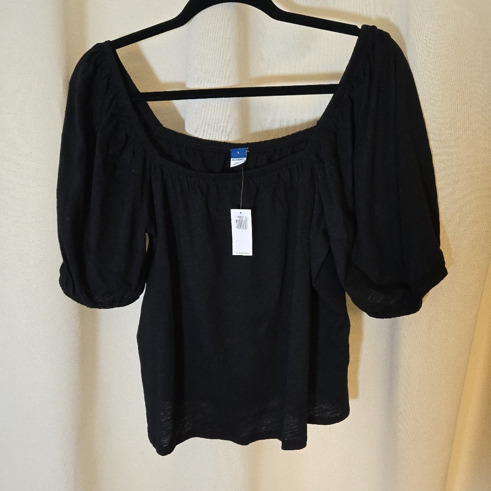 Old Navy Black Peasant Puff Sleeve Top